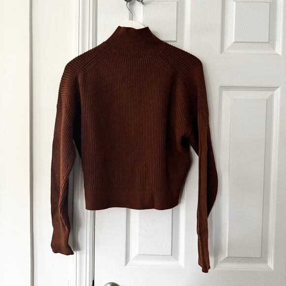J. Crew Ribbed Mock Neck Turtleneck Sweater Stretch Yarn Brown BV348 Size Medium - Picture 10 of 10